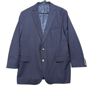 Stafford Blazer Mens 46R Navy Classic Fit Hopsack Wool‎ Blend 2-Button Brass